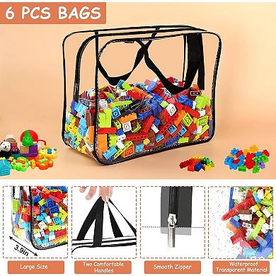 6 Pack Large Clear Toy Storage Bags with Labels Reusable and Waterproof