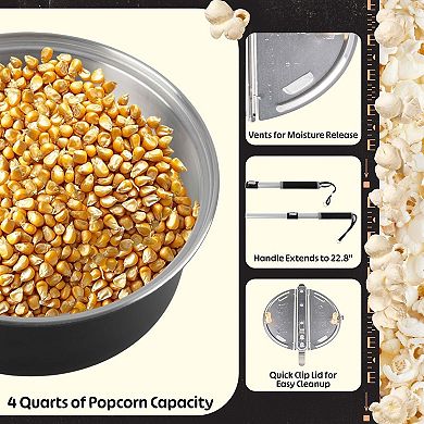Great Ambitions Campfire Popcorn Popper - Old Fashioned Popcorn Maker with Telescoping Handle