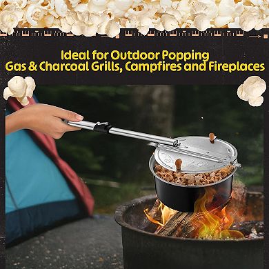 Great Ambitions Campfire Popcorn Popper - Old Fashioned Popcorn Maker with Telescoping Handle