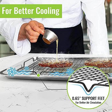 Great Ambitions Cooling Rack 2 Pack 16" x 10", Nonstick Baking Rack with Handle fits Half Sheet Pan