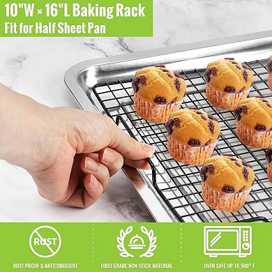 Great Ambitions Cooling Rack 2 Pack 16" x 10", Nonstick Baking Rack with Handle fits Half Sheet Pan