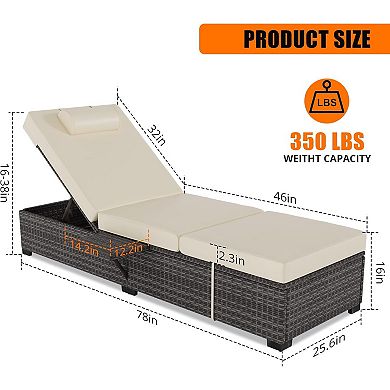 Set of 2 Adjustable Chaise Lounges, PE Wicker Reclining Chairs with Cushions for Poolside & Patio