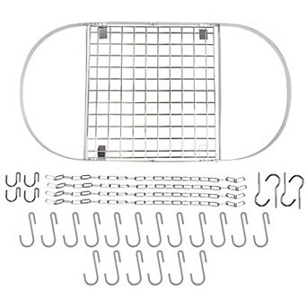 Ceiling Pot Rack with Upper Storage Shelf for Pans, Pots, and Utensils, Silver, 33 in