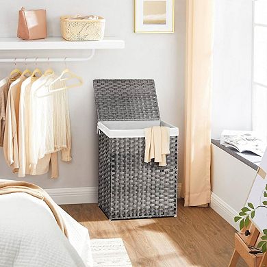 23.6 inches Tall Laundry Hamper with Lid and Removable Liner, Grey Rattan-Style Storage Basket