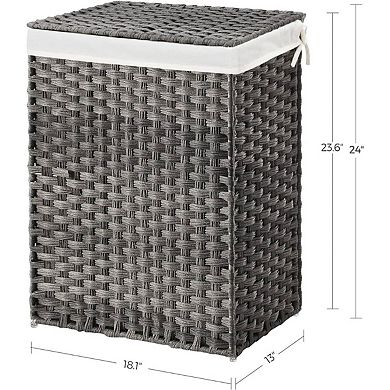 23.6 inches Tall Laundry Hamper with Lid and Removable Liner, Grey Rattan-Style Storage Basket