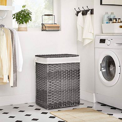 23.6 inches Tall Laundry Hamper with Lid and Removable Liner, Grey Rattan-Style Storage Basket