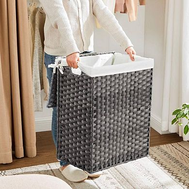 23.6 inches Tall Laundry Hamper with Lid and Removable Liner, Grey Rattan-Style Storage Basket