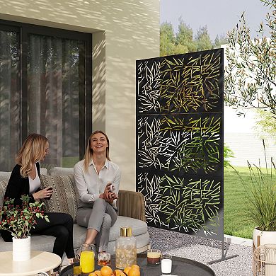 Outsunny Metal Outdoor Privacy Screen Outdoor Divider Trellis Bamboo