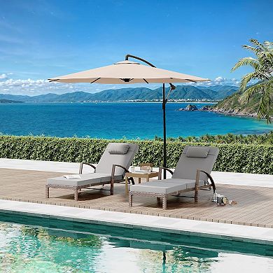 Set of 2 Adjustable Patio Chaise Lounge Chairs, 5-Position Rattan Recliners with Cushions