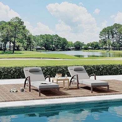 Set of 2 Adjustable Patio Chaise Lounge Chairs, 5-Position Rattan Recliners with Cushions