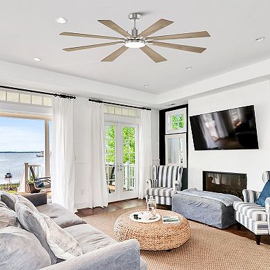 72" Modern Plywood 8-Blade Large Dimmable LED Smart Ceiling Fan with Light and Remote, App Control