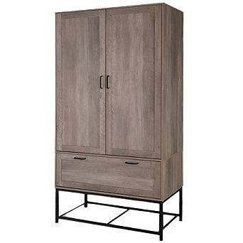 70.9-inch Modern Wardrobe Armoire with 2 Doors, Drawer, and Clothes Rails, Retro Grey Cabinet