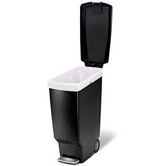 Space-Saving Rectangular 10-Gallon Kitchen Trash Can with Slide Lock, Pedal, & Included Liner, Black