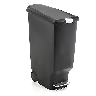 Space-Saving Rectangular 10-Gallon Kitchen Trash Can with Slide Lock, Pedal, & Included Liner, Black