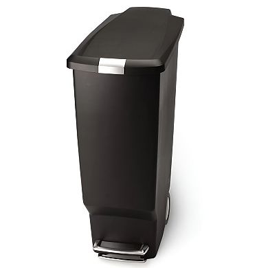 Space-Saving Rectangular 10-Gallon Kitchen Trash Can with Slide Lock, Pedal, & Included Liner, Black