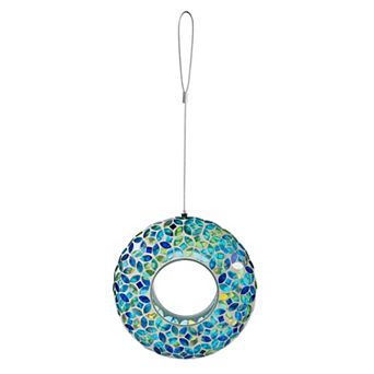 Glitzhome 8''D Glass Round Hanging Multi-Color Mosaic Birdfeeder