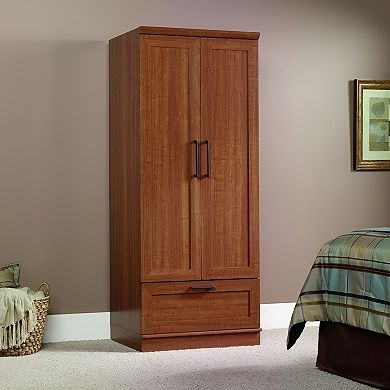 Wardrobe Armoire with Adjustable Shelf, Garment Rod, & Drawer with Safety Stops for Bedroom Storage