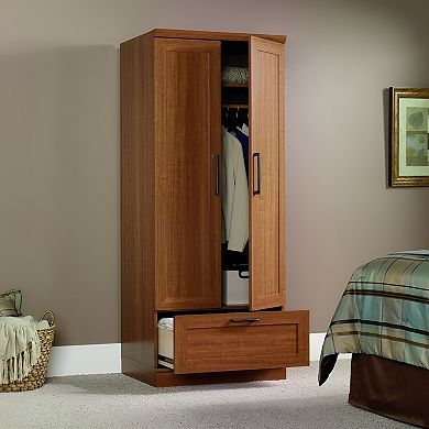 Wardrobe Armoire with Adjustable Shelf, Garment Rod, & Drawer with Safety Stops for Bedroom Storage