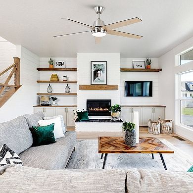 52" Modern Integrated LED Smart Ceiling Fan with Light and Remote, App Control