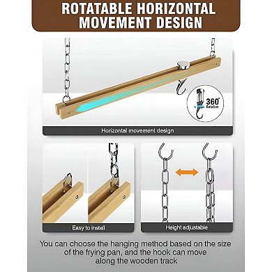 36-Inch Wood Hanging Pot Rack with Swivel Hooks, Ceiling or Wall Mount Design, Brown