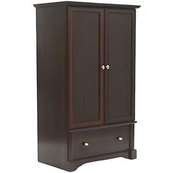 Rustic Cherry Wardrobe Armoire with Hanging Rod and Storage Drawer for Bedroom Use, 66.5'' H