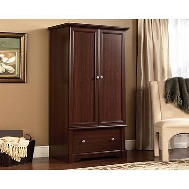 Rustic Cherry Wardrobe Armoire with Hanging Rod and Storage Drawer for Bedroom Use, 66.5'' H