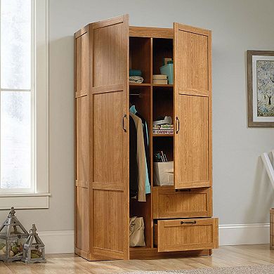 Bedroom Storage Closet Organizer with Garment Rod, Adjustable Shelves and Easy-Glide Drawers