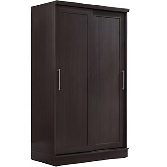 Farmhouse Sliding Door Wardrobe Armoire with 2 Garment Rods and Adjustable Shelves