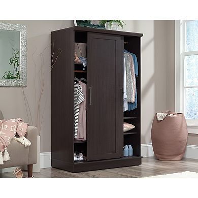 Farmhouse Sliding Door Wardrobe Armoire with 2 Garment Rods and Adjustable Shelves