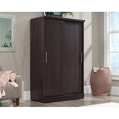 Farmhouse Sliding Door Wardrobe Armoire with 2 Garment Rods and Adjustable Shelves
