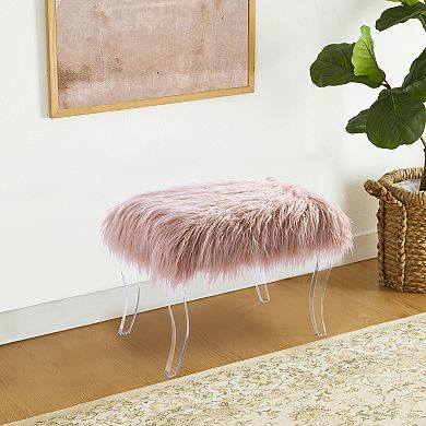 Glitzhome 25.50"L Pink Ottomans, Faux Fur Acrylic Bench