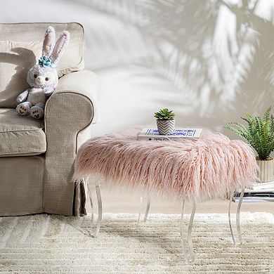 Glitzhome 25.50"L Pink Ottomans, Faux Fur Acrylic Bench