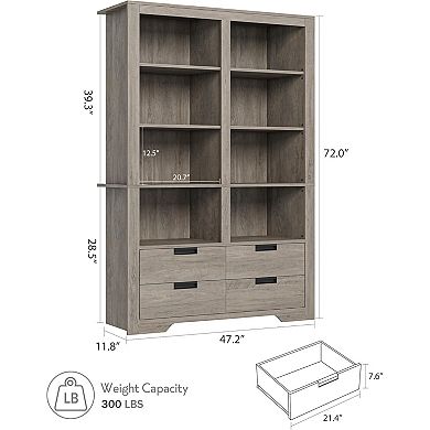Tall Freestanding Bookcase with Storage Drawers and Shelves