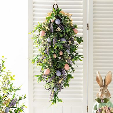 Glitzhome 28"H Easter Egg & Lavender Teardrop