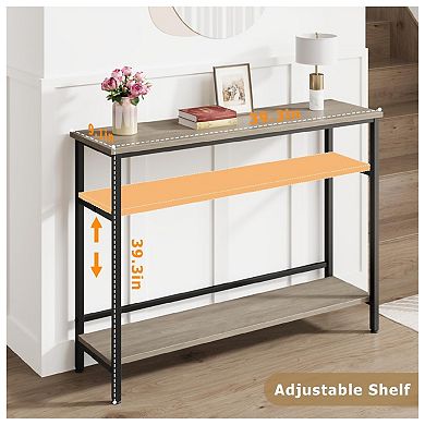 Adjustable Shelf Rustic Entryway Console Table, 2-Tier Industrial Sofa Table with Storage