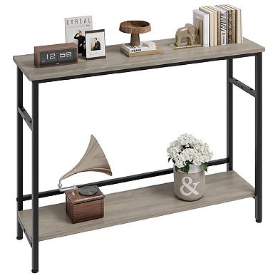 Adjustable Shelf Rustic Entryway Console Table, 2-Tier Industrial Sofa Table with Storage