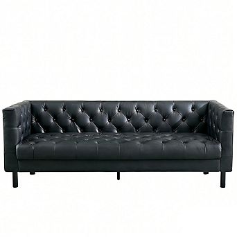 81" Chesterfield Leather Sofa, Modern PU Leather 3-Seat Couch