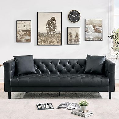 81" Chesterfield Leather Sofa, Modern PU Leather 3-Seat Couch