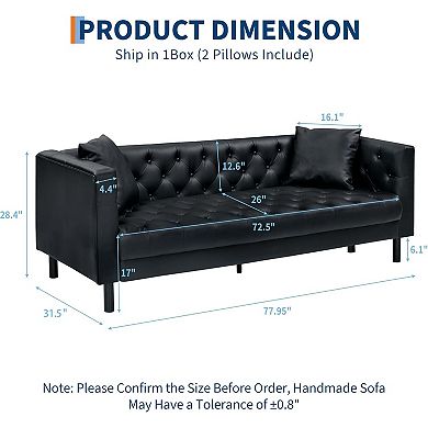 81" Chesterfield Leather Sofa, Modern PU Leather 3-Seat Couch