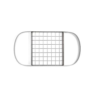 Ceiling Hanging Pot and Pan Rack with Grid Shelf and Hooks, Oval Kitchen Cookware Organizer