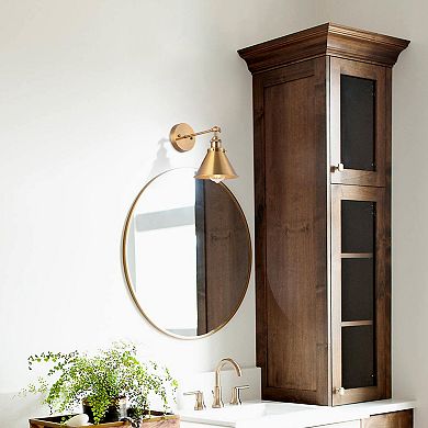 7" W Industrial Brass Wall Sconce with Metal Cone Shade