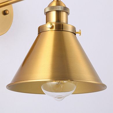 7" W Industrial Brass Wall Sconce with Metal Cone Shade