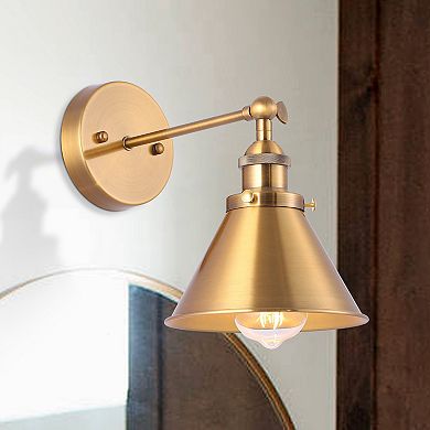 7" W Industrial Brass Wall Sconce with Metal Cone Shade