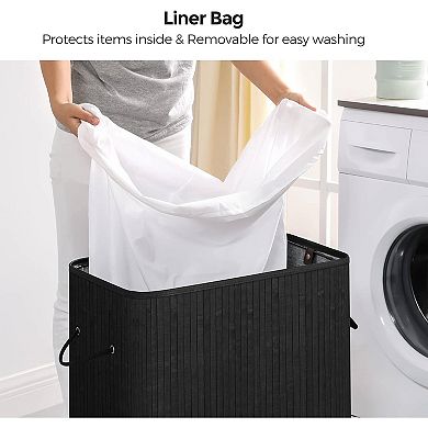 Wicker Laundry Hamper with Flip-Top Lid, Removable Washable Cotton Liner, and Soft Handles 26-Gallon