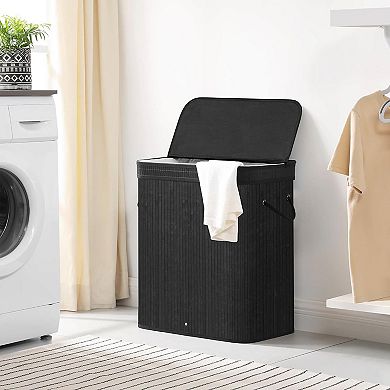 Wicker Laundry Hamper with Flip-Top Lid, Removable Washable Cotton Liner, and Soft Handles 26-Gallon