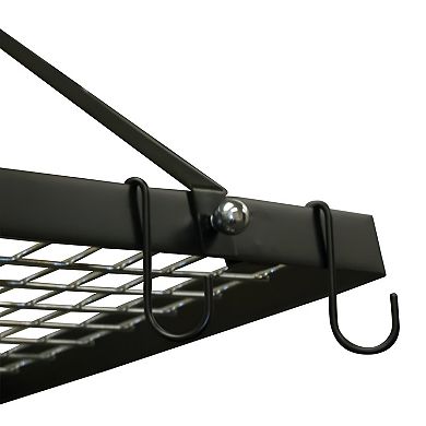 Rectangular Hanging Pot Rack Black Steel Ceiling or Wall Mounted with Hooks 32 inches