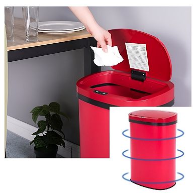 Red Stainless Steel Automatic Garbage Can with Hands-Free Sensor Lid, 13 Gallon
