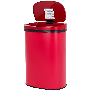 Red Stainless Steel Automatic Garbage Can with Hands-Free Sensor Lid, 13 Gallon