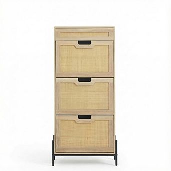 3 Flip Drawers Shoe Storage Cabinet w/1 Drawer, Rattan Shoe Organizer w/Metal Legs