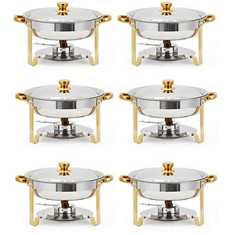 6 Pack Chafing Dishes for Buffet, 5-qt Round Buffet Servers and Food Warmer Set with Lid, Gold